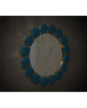 Specchio da parete Art Déco in Vetro Blu di Murano e Ottone