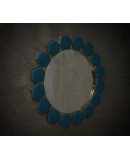 Specchio da parete Art Déco in Vetro Blu di Murano e Ottone