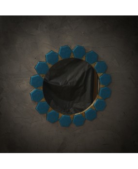 Murano Blue Glass and Brass Art Deco Console / Wall Mirror