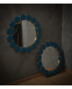 Murano Blue Glass and Brass Art Deco Console / Wall Mirror