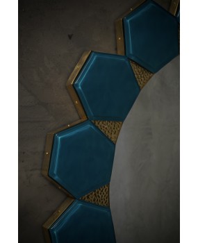 Specchio da parete Art Déco in Vetro Blu di Murano e Ottone