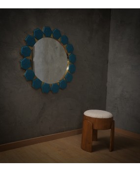 Murano Blue Glass and Brass Art Deco Console / Wall Mirror