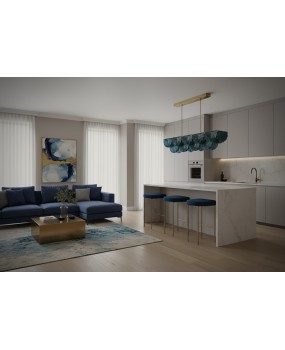 Lampadario Rettangolare in Vetro Blu di Murano e Ottone