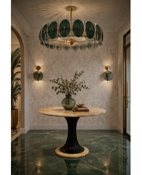 Lampadario Rotondo in Vetro Artistico di Murano di Colore Verde.