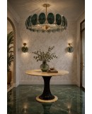 Lampadario Rotondo in Vetro Artistico di Murano di Colore Verde.