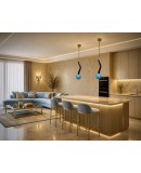 Murano Round Blu Glass and Brass Lantern Chandelier and Pendant