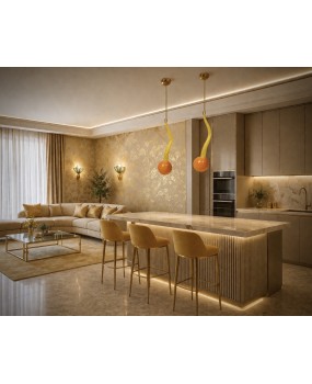 Lampadario Lanterna in Vetro Giallo di Murano e Ottone