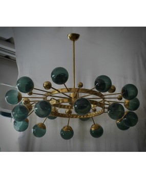 Lampadario Art Déco di Murano Sputnik in Vetro Artistico Verde e Otton