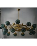 Lampadario Art Déco di Murano Sputnik in Vetro Artistico Verde e Otton