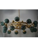 Lampadario Art Déco di Murano Sputnik in Vetro Artistico Verde e Otton