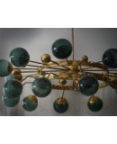 Lampadario Art Déco di Murano Sputnik in Vetro Artistico Verde e Otton