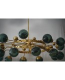 Murano Sputnik Green Art Glass and Brass Art Deco Chandelier and Penda