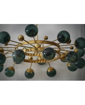 Lampadario Art Déco di Murano Sputnik in Vetro Artistico Verde e Otton