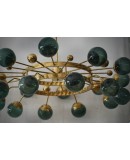 Lampadario Art Déco di Murano Sputnik in Vetro Artistico Verde e Otton