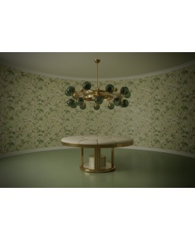 Murano Sputnik Green Art Glass and Brass Art Deco Chandelier and Penda
