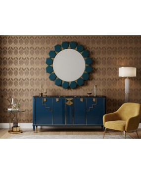 Murano Blue Glass and Brass Art Deco Console / Wall Mirror