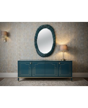 SP 75 Specchio Ovale in Vetro Artistico Blu Acquamarina e Ottone di Murano, 2000
