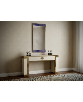 Murano Periwinkle Glass and Brass Mid-Century Wall Mirror