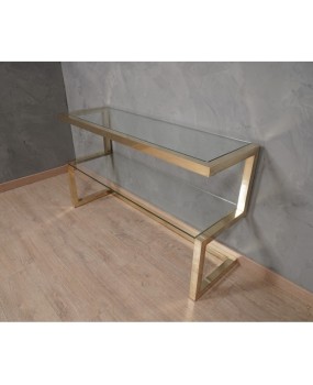 MidCentury Brass and Glass Italian Console Table, 1970