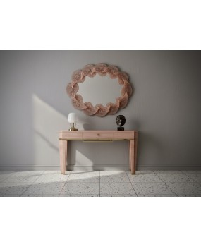 Oval Mirror in Pink Artistic Murano Glass and Brass