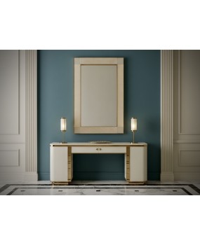 Murano Cream Color Glass and Brass Mid-Century Consolle Wall Mirror