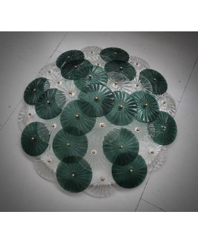 Lampadario / Plafoniera in Vetro di Murano Art Déco Trasparente e Verd