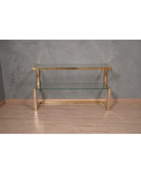 MidCentury Brass and Glass Italian Console Table, 1970