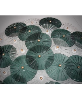 Murano Art Deco Glass Transparent and Green Chandelier and Ceiling Lig