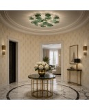 Murano Art Deco Glass Transparent and Green Chandelier and Ceiling Lig