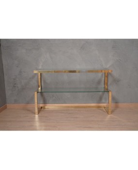 MidCentury Brass and Glass Italian Console Table, 1970
