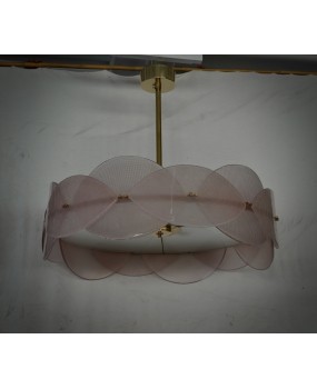Murano Art Glass Round Pink Art Deco Style Chandelier and Pendant