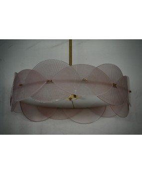 Murano Art Glass Round Pink Art Deco Style Chandelier and Pendant
