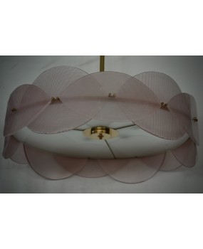 Murano Art Glass Round Pink Art Deco Style Chandelier and Pendant