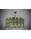 Murano Green Art Glass and Brass Round Mid-Century Chandelier and Pend
