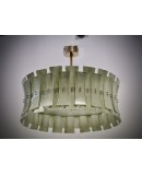 Lampadario Rotondo in Vetro Artistico Verde di Murano e Ottone