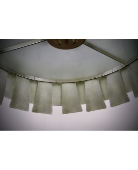 Lampadario Rotondo in Vetro Artistico Verde di Murano e Ottone
