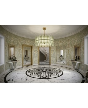 Murano Green Art Glass and Brass Round Mid-Century Chandelier and Pend