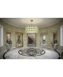 Murano Green Art Glass and Brass Round Mid-Century Chandelier and Pend