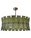 Murano Green Art Glass and Brass Round Mid-Century Chandelier and Pend