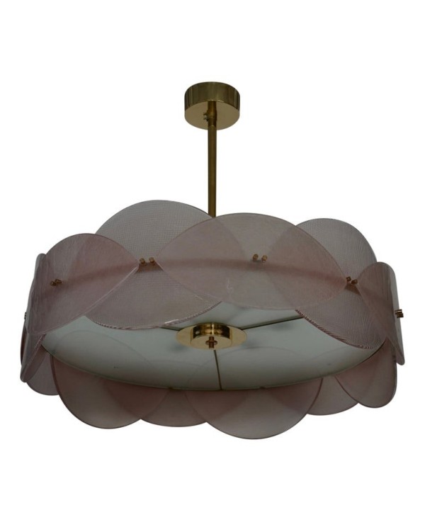 Murano Art Glass Round Pink Art Deco Style Chandelier and Pendant