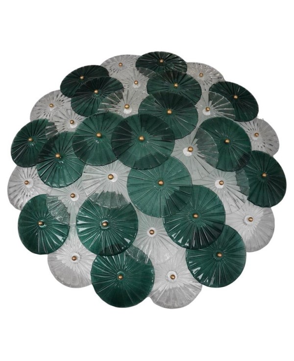 Lampadario / Plafoniera in Vetro di Murano Art Déco Trasparente e Verd