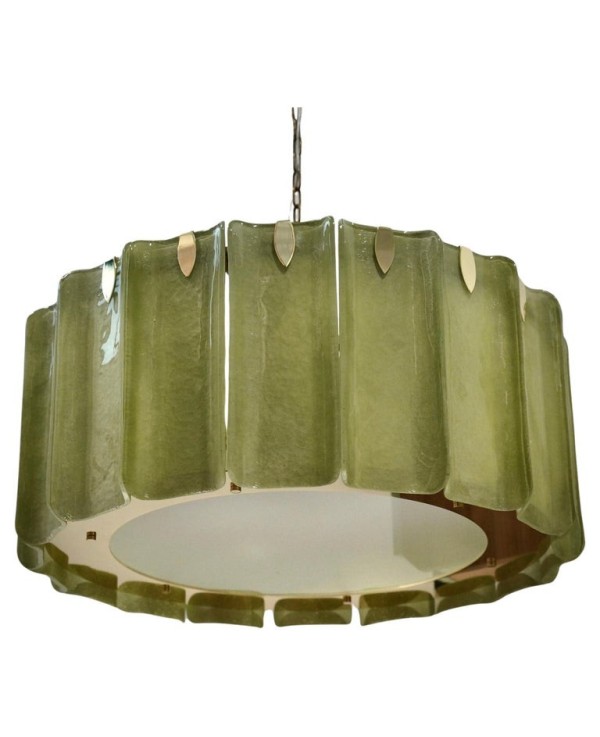 Lampadario in Vetro Artistico Verde di Murano e Ottone