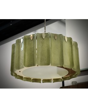 Lampadario in Vetro Artistico Verde di Murano e Ottone