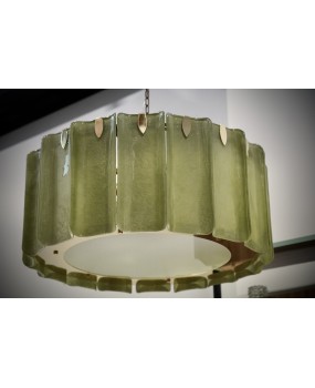 Lampadario in Vetro Artistico Verde di Murano e Ottone