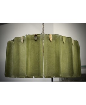 Murano Green Art Glass and Brass Chandelier and Pendant