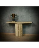 MidCentury Squared Travertine and Brass Console Table, 2020