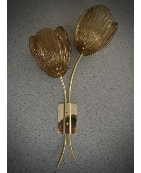 Murano Art Glass and Brass Amber Color Art Deco Wall Light and Sconces