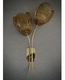 Murano Art Glass and Brass Amber Color Art Deco Wall Light and Sconces