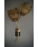 Murano Art Glass and Brass Amber Color Art Deco Wall Light and Sconces