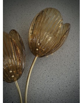 Murano Art Glass and Brass Amber Color Art Deco Wall Light and Sconces